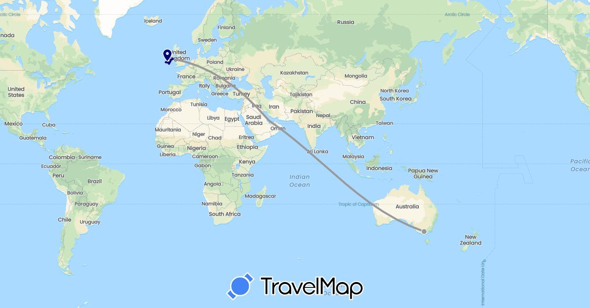 TravelMap itinerary: driving, plane in Australia, Ireland, Qatar (Asia, Europe, Oceania)